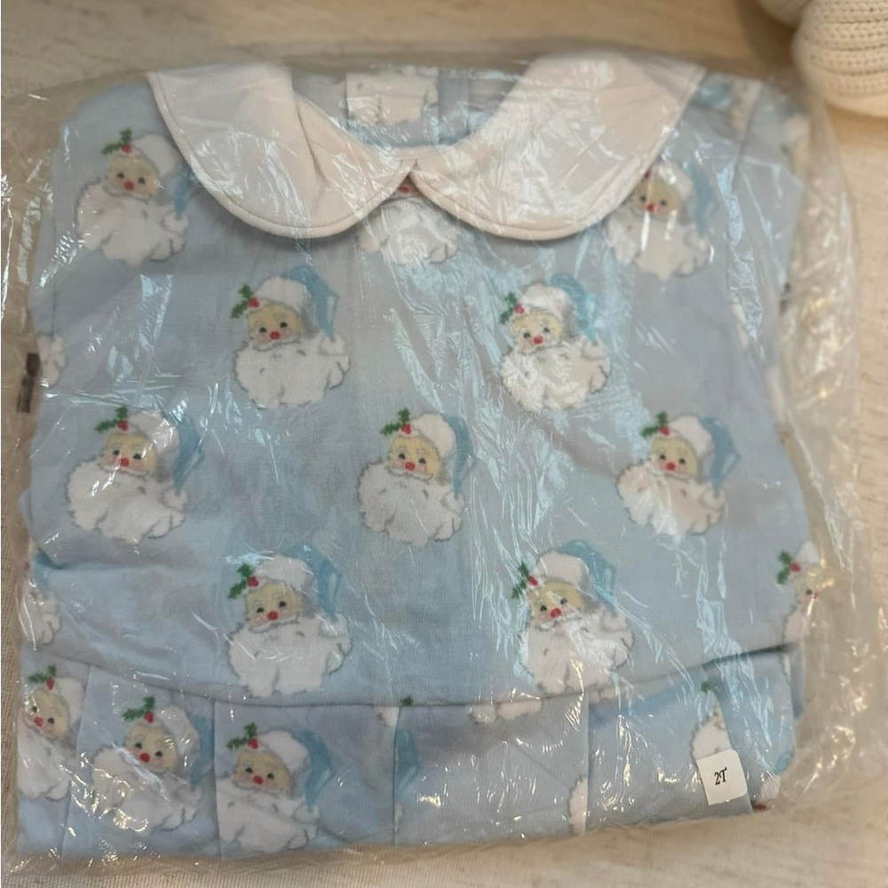 Blue Baby Bodysuit with Santa Print